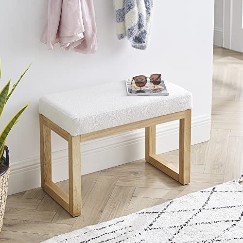 Niccae Rectangular Ottomans Bench, 25 Inch Footstool, Made Loop Yarn Fabric and Sturdy Rubber Wood, Perfect for Modern Living Rooms, Bedrooms, and Corridors (Beige)