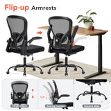 shipborne Ergonomic Office Chair, Computer Desk Chair with Adjustable Lumbar Support, Breathable Mesh Office Chair with Flip-up Armrests, Rocking Function, Comfy Home Office Desk Chair, Black shipborne