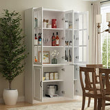 Homsee Modern Tall Bookcase with 3 Glass Doors and 10 Storage Compartments in White Homsee