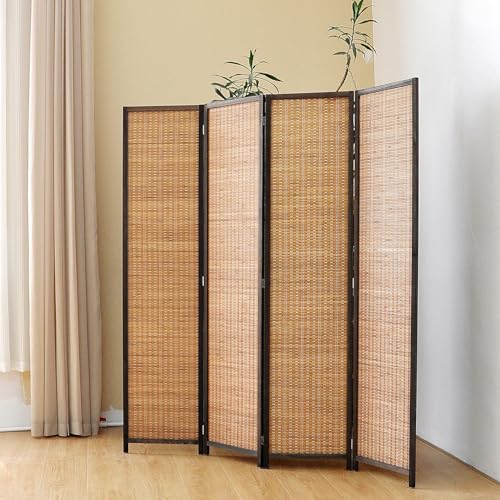 Pawlabay 4 Panel Bamboo Room Divider Screen,5.6 FT Tall Bamboo Divider Folding Panel Screen,Freestanding Panel Divider for Room Seperation,Brown PawlaBay