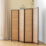 Pawlabay 4 Panel Bamboo Room Divider Screen,5.6 FT Tall Bamboo Divider Folding Panel Screen,Freestanding Panel Divider for Room Seperation,Brown PawlaBay