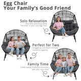 IRONCK Double Egg Chair Outdoor, 2 Person Wicker Lounge Chair, Oversized Thickened Padded Cushions and Headrests, 680 Lbs Egg Loveseat for Indoor, Patio, Living Room, Porch, Balcony, Dark Grey IRONCK
