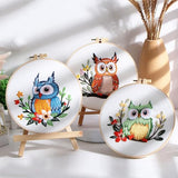 COCOMOX 3 Sets Embroidery Kit, Hand Embroidery Stiches Practice Kit for Beginners Adults, Owl Embroidery Kit Craft Lover Hand Stitch with Embroidery Skill Techniques