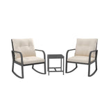 Temminkii Bistro 3 Piece Patio Furniture Set, Patio Table and Rattan Outdoor Rocking Chairs Set of 2, Outdoor Bistro Conversation Set for, Garden, Balcony, Poolside, Backyard, Beige Temminkii