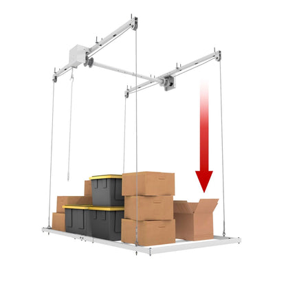 E-Z Garage Storage EZ Lift 4'x8' - No Power Required, Just Your Drill for Effortless Use! Holds 800 lbs with Rock-Solid Stability. A Game-Changer in Overhead Storage Solutions!