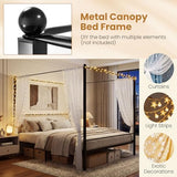 Giantex King Size Metal Canopy Bed Frame, Modern Platform Bed Frame with 4 Poster & Headboard, Mattress Foundation with Sturdy Metal Slat Support, No Box Spring Needed, Easy Assembly, Black