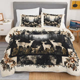 HOSIMA Deer King Bedding Set for Adults,Deer in Forest Print Summer Soft Lightweight Quilt,Floral Pattern Plaid Animal Bedding for Aesthetic Room Decor with 2 Pillowcases. HOSIMA