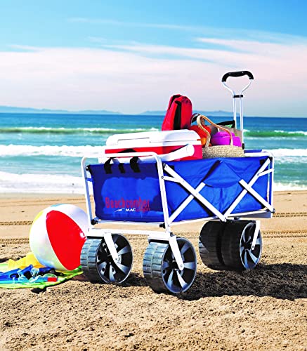 Mac Sports Heavy Duty Collapsible Folding All Terrain Utility Beach Wagon Cart, Blue/White - WoodArtSupply