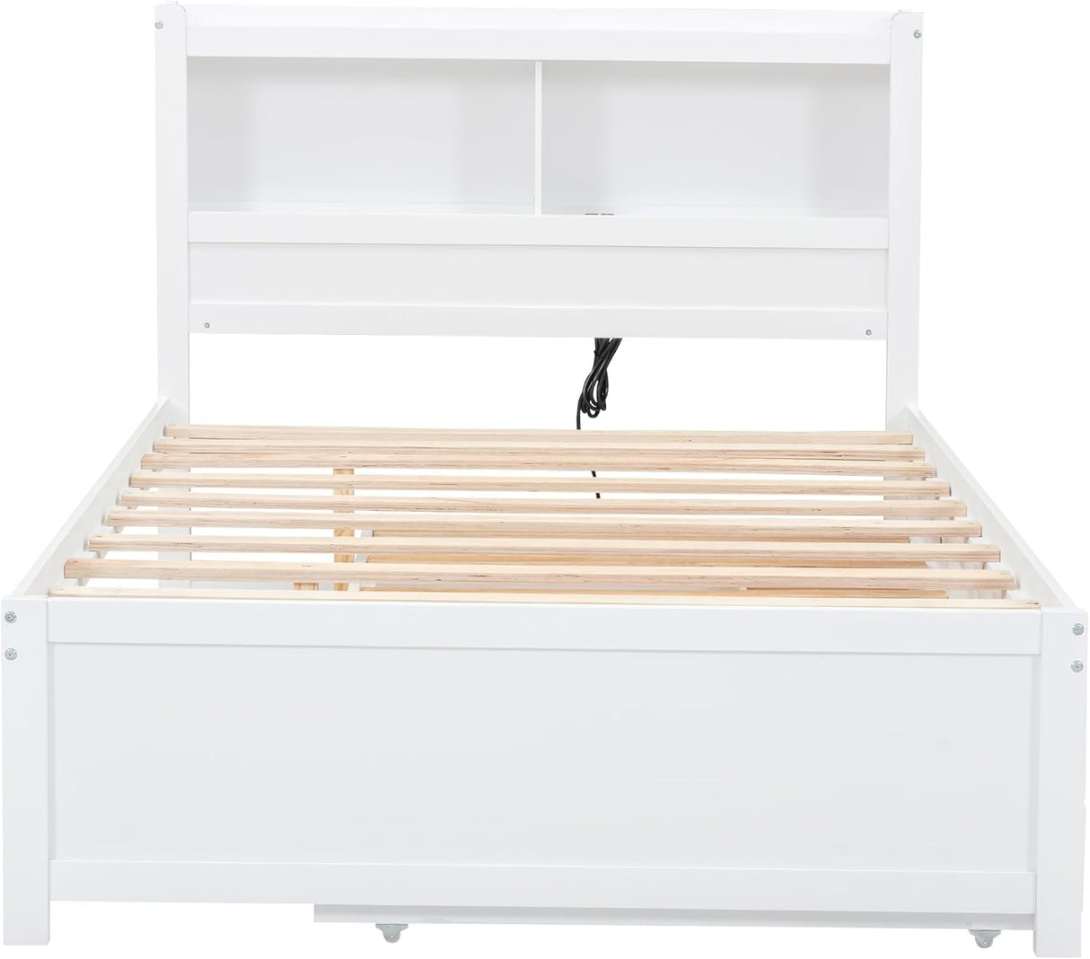 Harper & Bright Designs Full Size Bed with Bookcase Headboard, Wooden Full Size Platform Bed with Trundle and Storage Drawers,Full Storage Bed with USB Ports Outlets for Kids Girls Boys, White Harper & Bright Designs