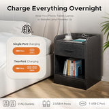 Lazzanto Nightstand with Hidden Drawer & Charging Station, Modern Bedside Table with Storage Drawer and Hidden Compartment, for Bedroom, AC Outlets, USB-A & USB-C Ports, Black Lazzanto