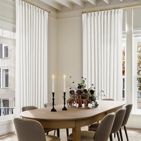Pinch Pleated Linen 108 Inch Curtains 70 Inch Width for Living Room Divider Light Filtering Ivory Beige White Extra Wide Patio Curtains for Sliding Door Balcony Floor to Ceiling Picture Window 70x108 TWODRAPES
