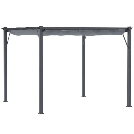 Outsunny 10' x 10' Aluminum Patio Pergola with Retractable Pergola Canopy, Backyard Shade Shelter for Porch, Outdoor Party, Garden, Grill Gazebo, Dark Gray Outsunny