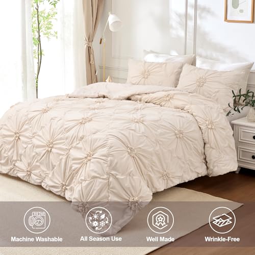 Uspring Quilts Queen Size Elegant Flower Bedding Set with 2 Pillow Shams, Lightweight Soft Quilted Bedspreads Cozy Stylish Floral Bedding Comforter Sets for All Season (Khaki, 90'' x 90'') Uspring