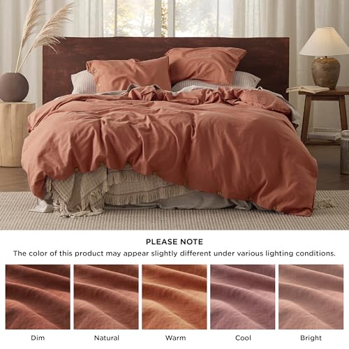 Bedsure Linen Duvet Cover King - Linen Cotton Blend Bedding Set, Soft & Cozy, 3 Pieces, 1 Duvet Cover 104x90 Inches and 2 Pillowcases, Burnt Orange Color Cooling Bedding, Comforter Sold Separately Bedsure