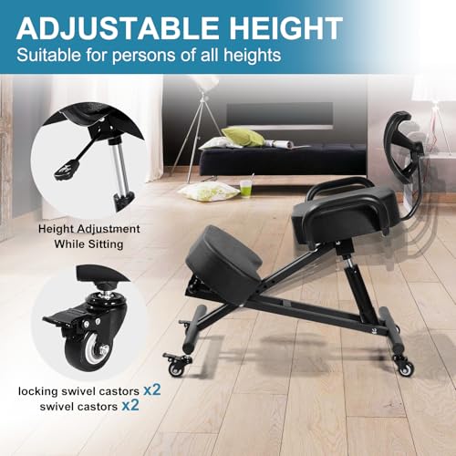 Ergonomic Kneeling Chair, Lumbar Support Kneeling Chair with Adjustable Height and Footrest for Desk Work for Home and Work, Improve Your Postures, 4" Thick Comfortable Cushions, Locking Wheels Generic