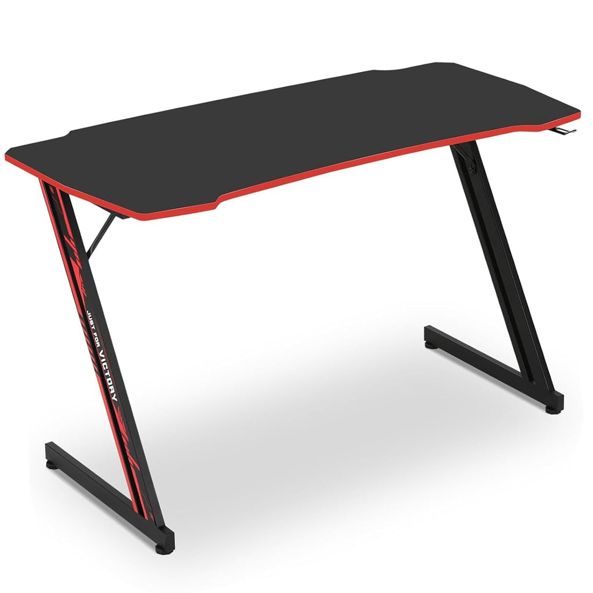 XXkseh 39 Inch Gaming Desk Z-Shaped Computer Gaming Workstation with Headset Hook Home Office Desk, Ergonomic Small Gaming Table and Small Desk with Footbed, MDF Desktop and Metal Frame, Red XXkseh