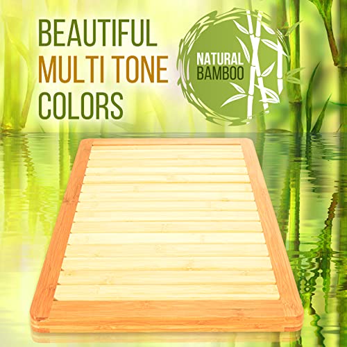 SereneLife Heavy Duty Natural or Shower Floor Foot Platform Rug with Elevated Design for Water Evaporation and Non Slip Rubber Feet for Indoor Outdoor Use Bamboo Wood Bathroom Bath Mat SereneLife