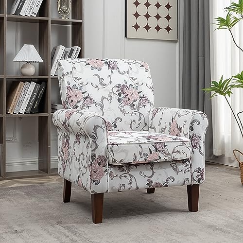 Container Furniture Direct Classic Accent Armchair with Birch Wood Frame and Comfortable Rolled Armrests, Arm Chairs for Living Room, Bedroom and Office Decor, 03 Printed Fabric Container Furniture Direct