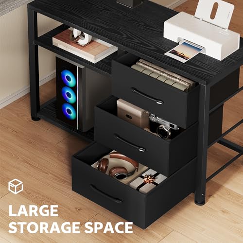 Homiflex 47 Inch L Shaped Standing Desk with 3 Drawers Electric Standing Desk with Storage Computer Desk Adjustable Height with Power Outlets 4 Memory Presets for Home Office Black Homiflex