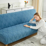 Stretch Armless Futon Sofa Cover- Futon Slipcover Full Queen Size Futon Couch Cover, Furniture Protector with Elastic Bottom, Washable, Polyester Spandex Jacquard Fabric (Orange, Medium(61"-73")) SUIOKPO