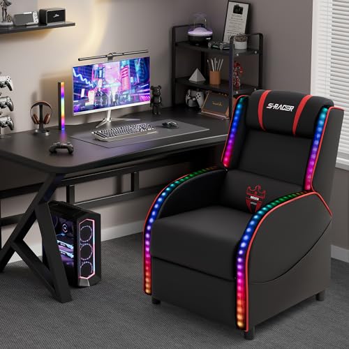 Homall LED Gaming Massage Recliner Chair Racing Style Single Living Room Sofa Comfortable Ergonomic Home Theater Seating(Red) Homall