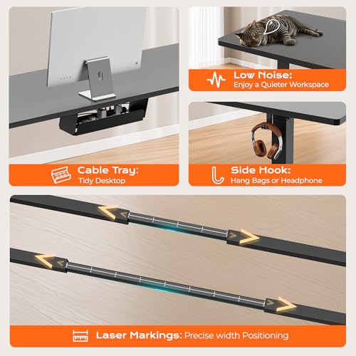 Huuger Dual Motor Electric Standing Desk Frame, Sit Stand up Desk Leg for 47.2” to 86.6” Desktop, Computer Desk Leg with Cable Tray, 3 Memory Height Presets, 2 Hooks, Black Frame Only Huuger