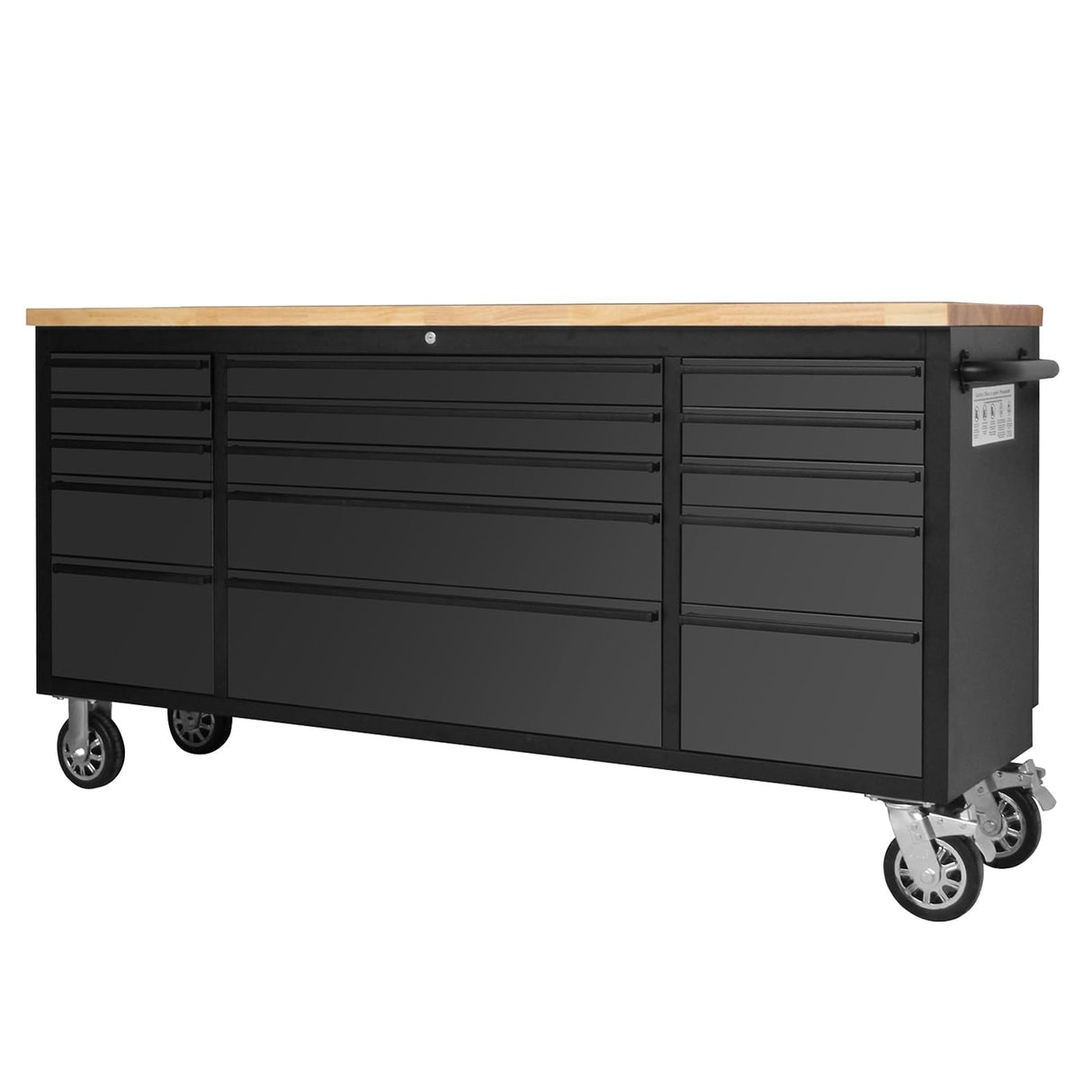GarveeTech 72 in Rolling Tool Chest Cabinet, Mobile Workbench with 15 Drawers & Rubberwood Tabletop, Tool Organizer for Garage/Workshop/Warehouse, Black GarveeTech
