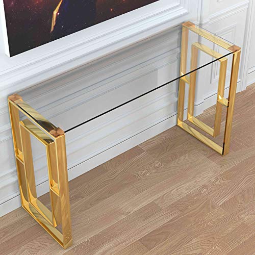 Cortesi Home Laila Console Table Stainless Steel Glass, 15.75" D x 47" W x 30.5" H, Gold,Clear Cortesi Home