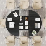 Black Extendable Round Conference Room Table for 4-6, 43-59 Inch Oval Meeting Room Table with Storage, Wooden Circle Desk with Leaf, Space Saving, for Office, Conference Room, Boardroom, Seminar Xyulmeo