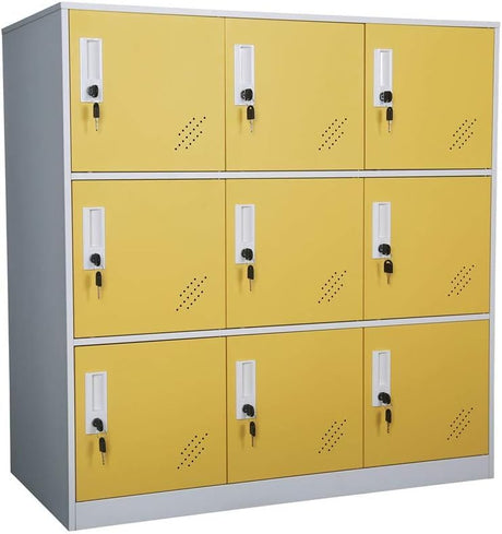 Reccmeny 9 Doors Metal Locker Girls Bedroom and Playroom Storage for Bags,Toys and Book, Office Cabinet Locker for Employee (Yellow) Reccmeny