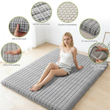 SLANKE Japanese Floor Mattress Twin Size – 3.2" Thick High-Density Foam Futon Mattress, Roll-Up Tatami for Hard Floor Sleeping, Space Saving, Small Apartment Living & Minimalist Japanese Style (Grey) SLANKE