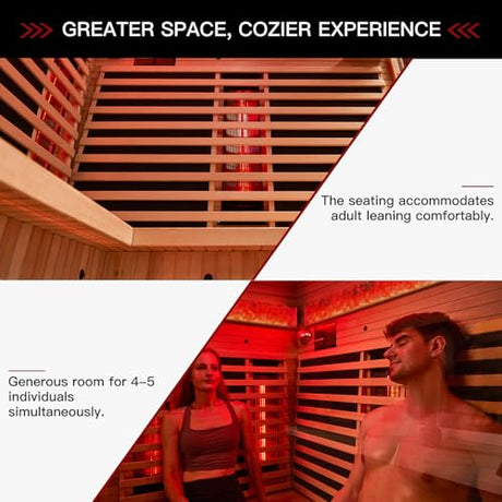 SWHSE 3-5 Persons Sauna, Far Infrared Saunas for Home with 15 mins Fast Warm-up & Himalayan Salt Brick, Panoramic View SWHSE