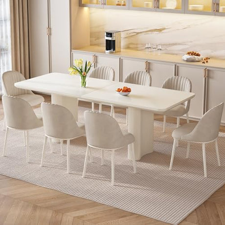 TreLined 9-Piece Modern Dining Set, 78.97" Dining Table Set for 8, Rectangular Kitchen Table with 8 Chairs, White Dining Room Tables Dinner Tables for 4-8 Person TreLined