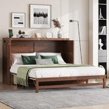 DNChuan Queen Size Murphy Bed Cabinet with Storage Drawer and USB Port, Foldable Cube Chest Platform Bed, Pine Wood Frame, Space Saving, No Box Spring Required, Walnut DNChuan