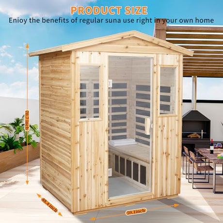Infrared Sauna Wooden Sauna Room,Outdoor Sauna 4 Person Infrared Saunas for Home,Low Emf Infrared Sauna 2050W 2 Bluetooth Speakers, 2 LED Reading Lamp KOOZONEGM