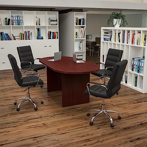Flash Furniture 5 Piece Mahogany Oval Conference Table Set with 4 Black and Chrome LeatherSoft Executive Chairs Flash Furniture