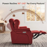 MCombo Power Zero Wall Hugger Recliner Chair for Small Space RV Living Room, Power Recliner with Adjustable Headrest, USB & USB-C Charging Ports, Fabric ST257 (Burgundy)