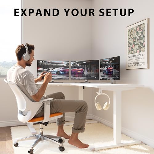 Shahoo L-Shaped Electric Standing Desk, 63 x 55 Inches Height Adjustable Coner Table, Home Office Computer Workstation, White, 63 x 55 Inch Shahoo