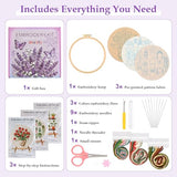 3 Pack Embroidery Kit for Adult Beginners, Needlepoint Cross Stitch Kits with Flower and Green Plant Stamped Patterns, Embroidery Hoop, Tools,Colorful Threads,Step by Step Instructions,DIY Starter Kit