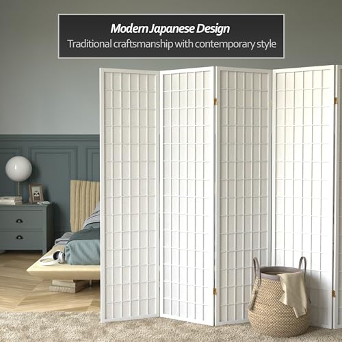 Red Lantern 6 ft. Tall Window Pane Shoji Screen - White - 6 Panels Red Lantern
