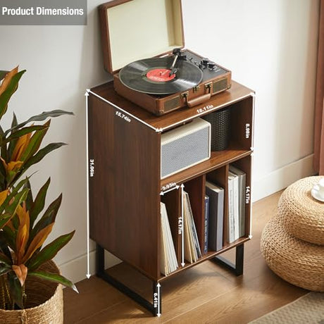 Record Player Stand with Vinyl Storage Cabinet, Turntable Table for Albums & LPs - Modern Media Console | Furniture for Living Room, Bedroom & Office | Dark Walnut FurnPulse