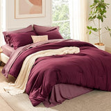 Bedsure Full Size Comforter Set - 7 Pieces Burgundy Full Bedding Set for All Seasons, Boho Contrasting Design Bed in a Bag with Comforter, Sheets, Pillowcases & Shams Bedsure