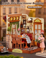 Rolife Miniature House Kit for Adults Elysees Bistro Book Nook Kit DIY Wooden Dollhouse Kit Tiny Mini House Bookshelf Decor 3D Wooden Puzzle Hobby Crafts Gifts for Family Friends