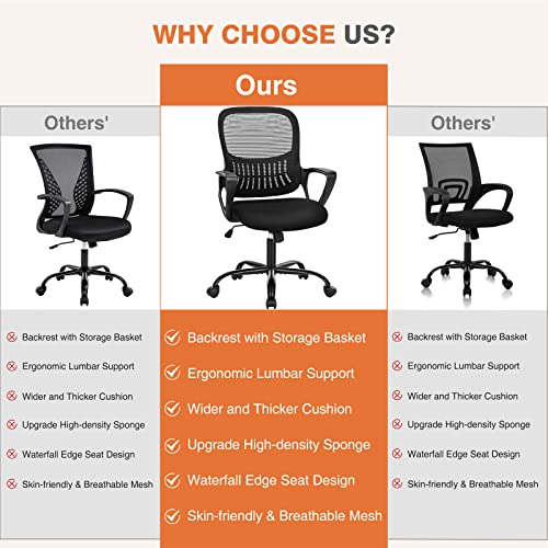 Sweetcrispy Ergonomic Mid-Back Mesh Home Office Desk Chair with Wheels, Lumbar Support, and Comfortable Armrests for Home, Bedroom, Study, Office Sweetcrispy