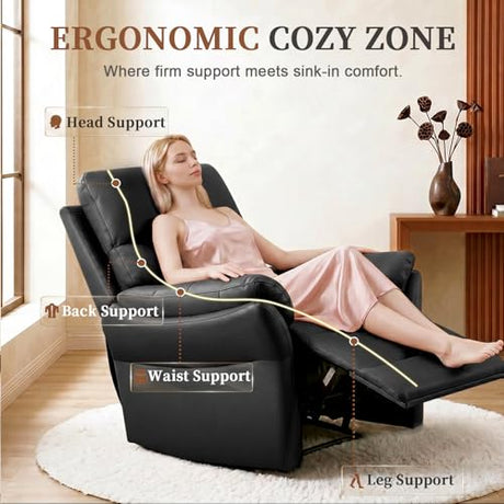 AIRSKY Genuine Leather Recliner Chair, Top Grain Leather, Italian Water-Washing Process, Reclining Sofa Chair for Reading, Single Sofas for Living Room, Theater Seating, Bedroom. Black,R1 AIRSKY