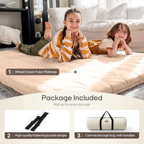 ZonLi Japanese Floor Mattress Futon Mattress Queen Size, Thicken Roll Up Tatami Mat w/ 100% Cotton Washable Cover, Portable & Foldable Floor Bed Mattress for Sleeping, Dormitory, Adult Kids, Coffee ZonLi