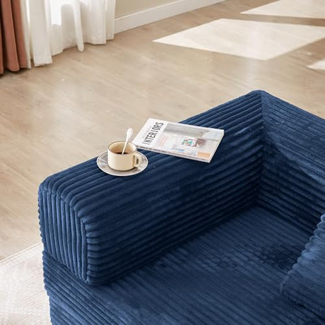 AUGOP Boneless Couch Folding Couches for Living Room Sofa, Futon Sofa Bed with Sleeper Sofa, Futon Couch with Fixed-Shape Oversized Corduroy Upholstered (Blue, 81 Inches) AUGOP