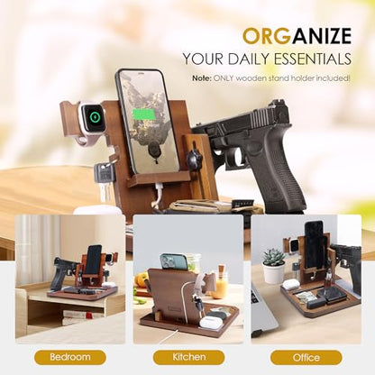 OneTigris Nightstand Gun Organizer, Gifts for Men Women, Night Stand Organizer Wood Phone Docking Station, Gift Ideas for Birthday, Mother's Day, Father's Day, Christmas, and Valentine's Day  - WoodArtSupply