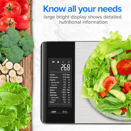 MrOwner Smart Food Kitchen Scale with Nutritional Calculator, Free App with 19 Nutrients Tracking, Calorie, Marco, Digital Weight Grams and Ounces for Weight Loss, Premium Stainless Steel, 22lb