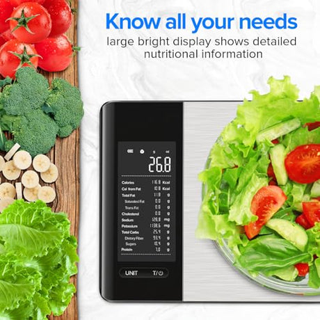 MrOwner Smart Food Kitchen Scale with Nutritional Calculator, Free App with 19 Nutrients Tracking, Calorie, Marco, Digital Weight Grams and Ounces for Weight Loss, Premium Stainless Steel, 22lb MrOwner